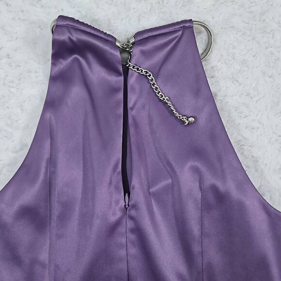 Eliza J Womens Size 8 Chain Strap Pleated Satin Cocktail Purple Dress Formal - Picture 10 of 11